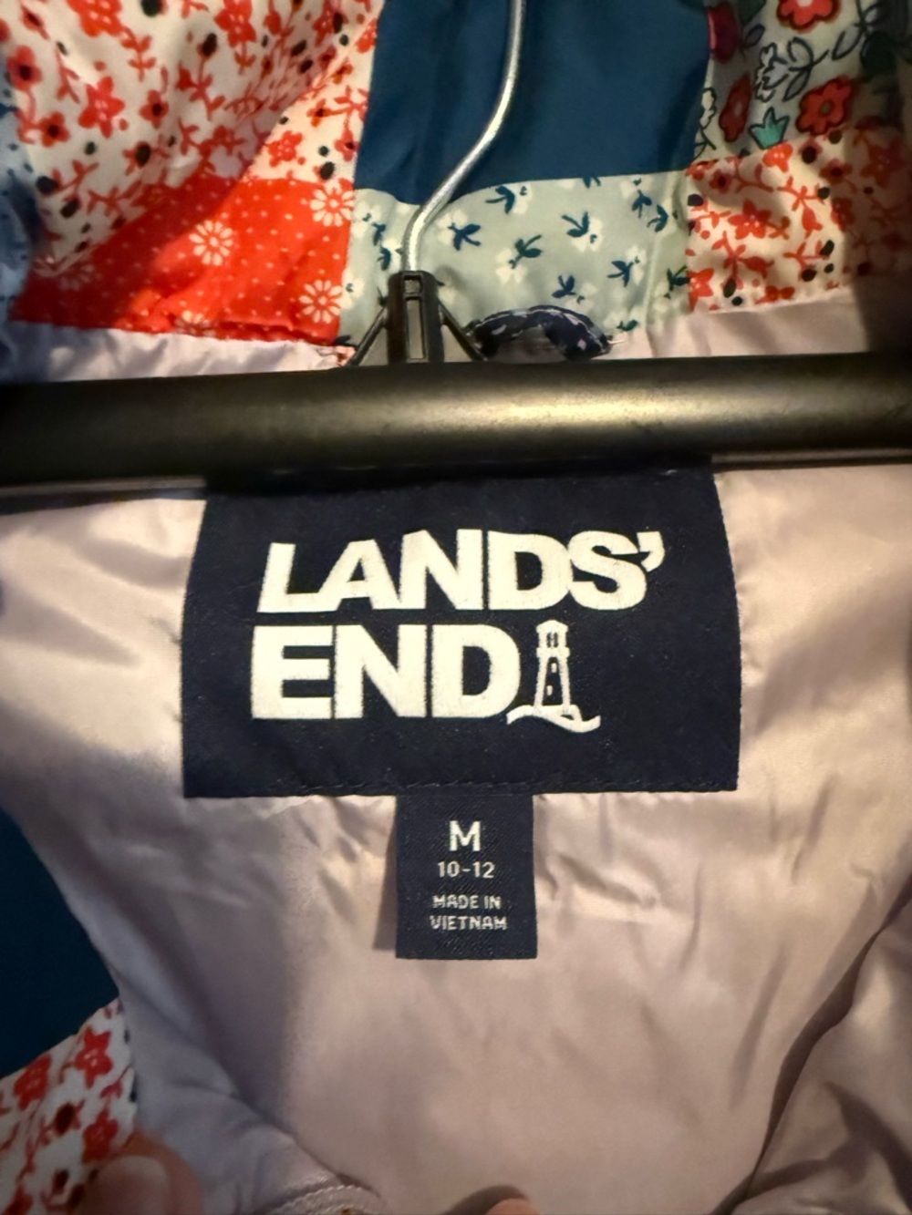Lands' End Multicolor Floral Patchwork Puffer Vest - Picture 2 of 3